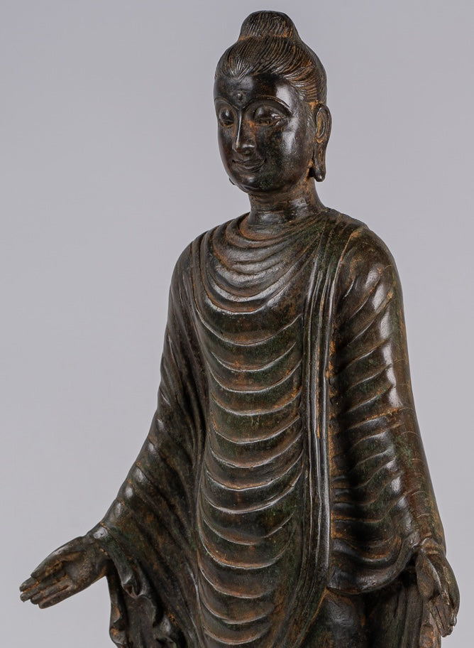 Indian Buddha Statue - Antique Gandhara Style Bronze Standing Buddha Statue - 70cm/28"