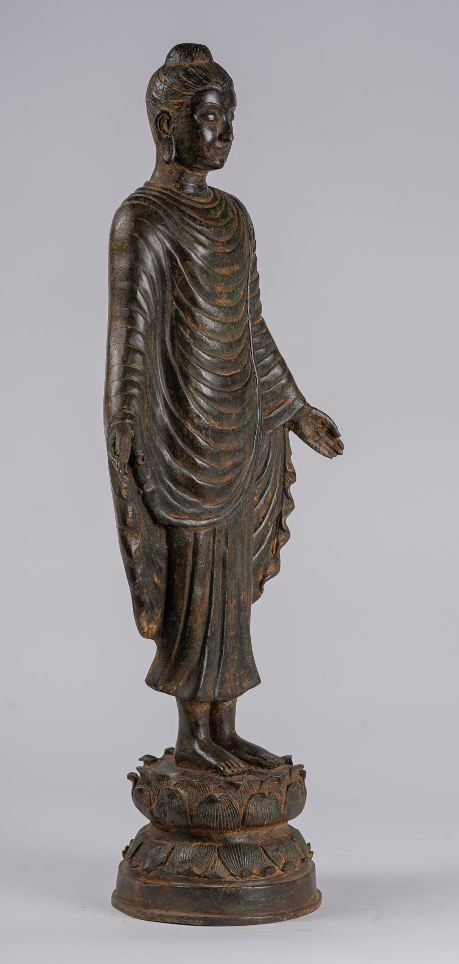 Indian Buddha Statue - Antique Gandhara Style Bronze Standing Buddha Statue - 70cm/28"
