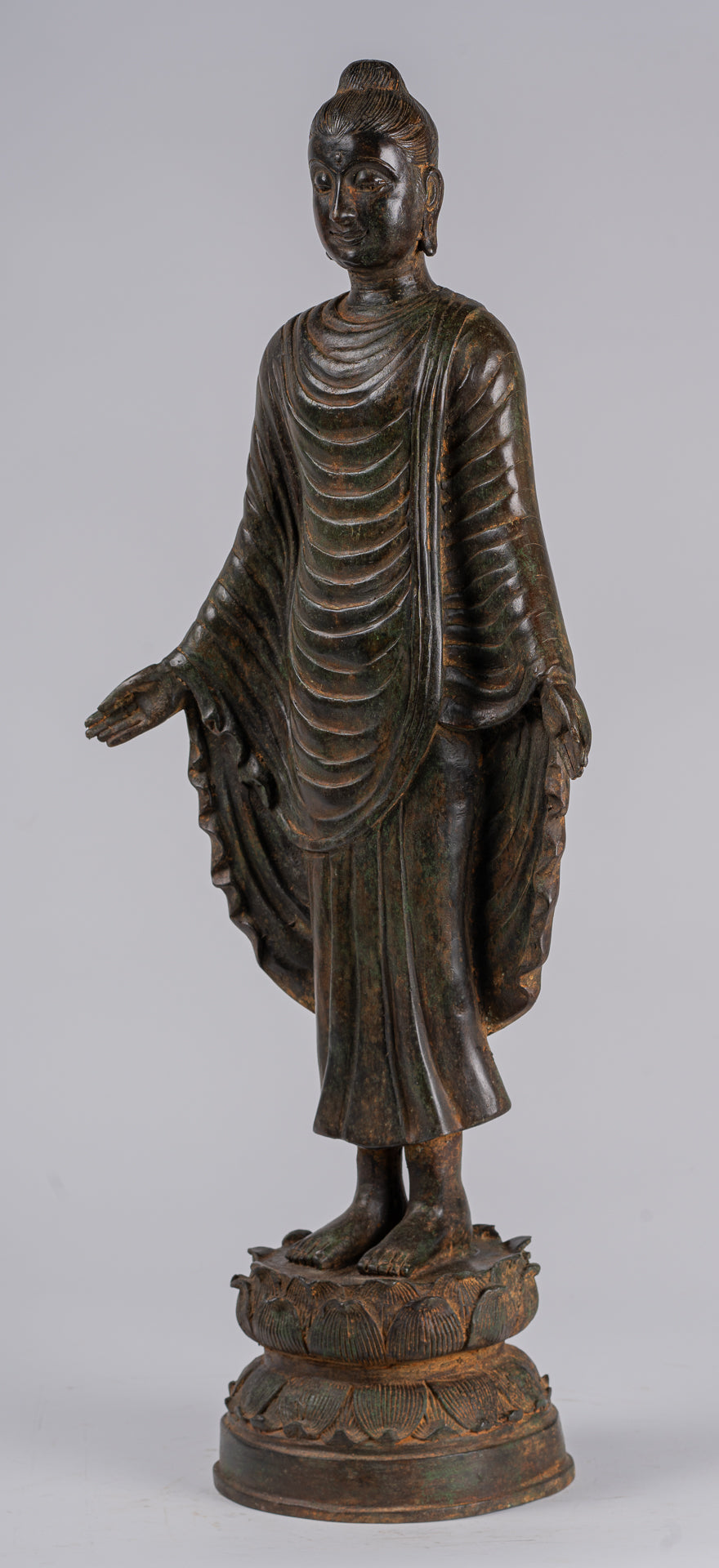 Indian Buddha Statue - Antique Gandhara Style Bronze Standing Buddha Statue - 70cm/28"