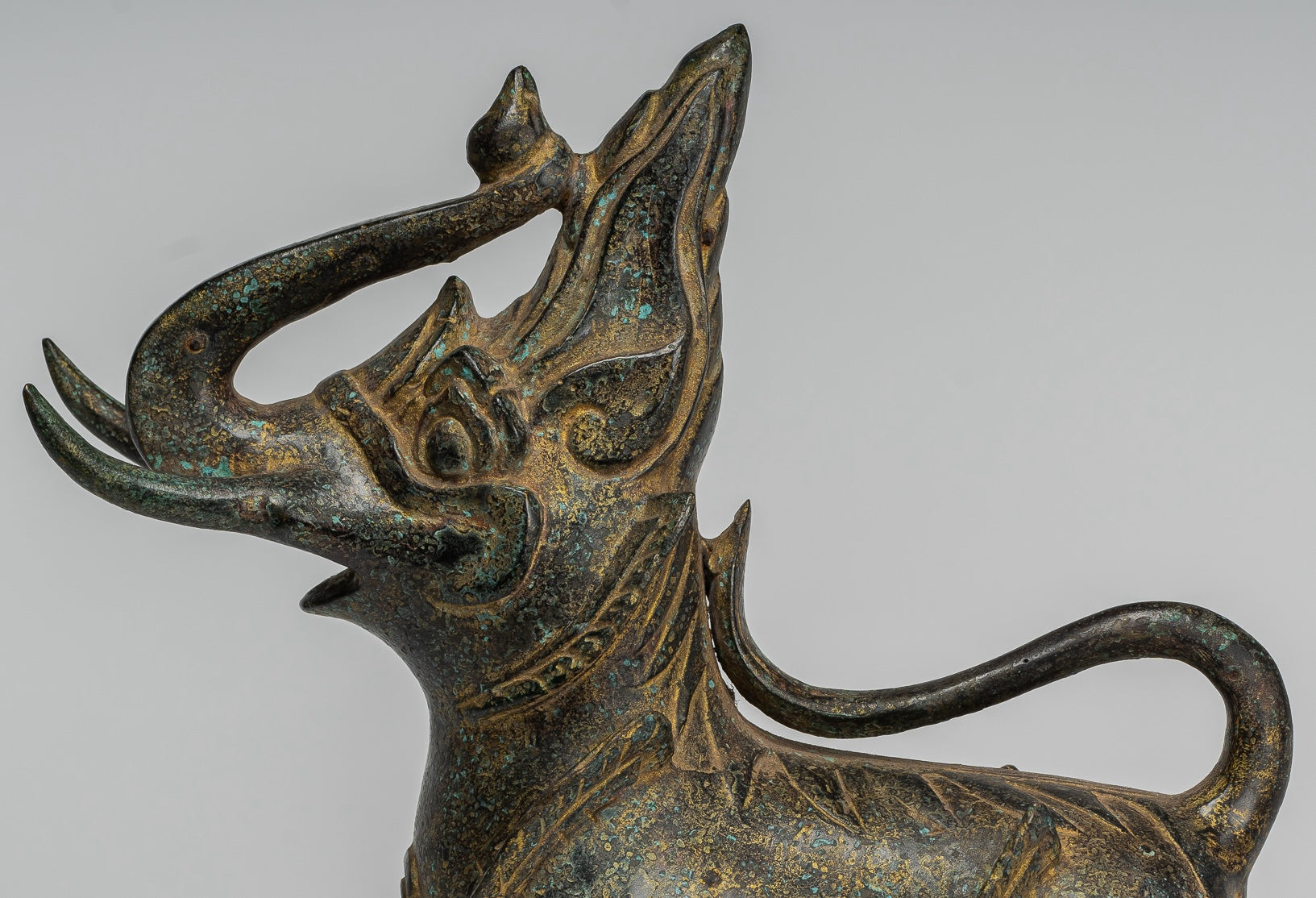 Antique Burmese Style Bronze Standing Chinthe Guardian Temple Lion - 29cm/12"