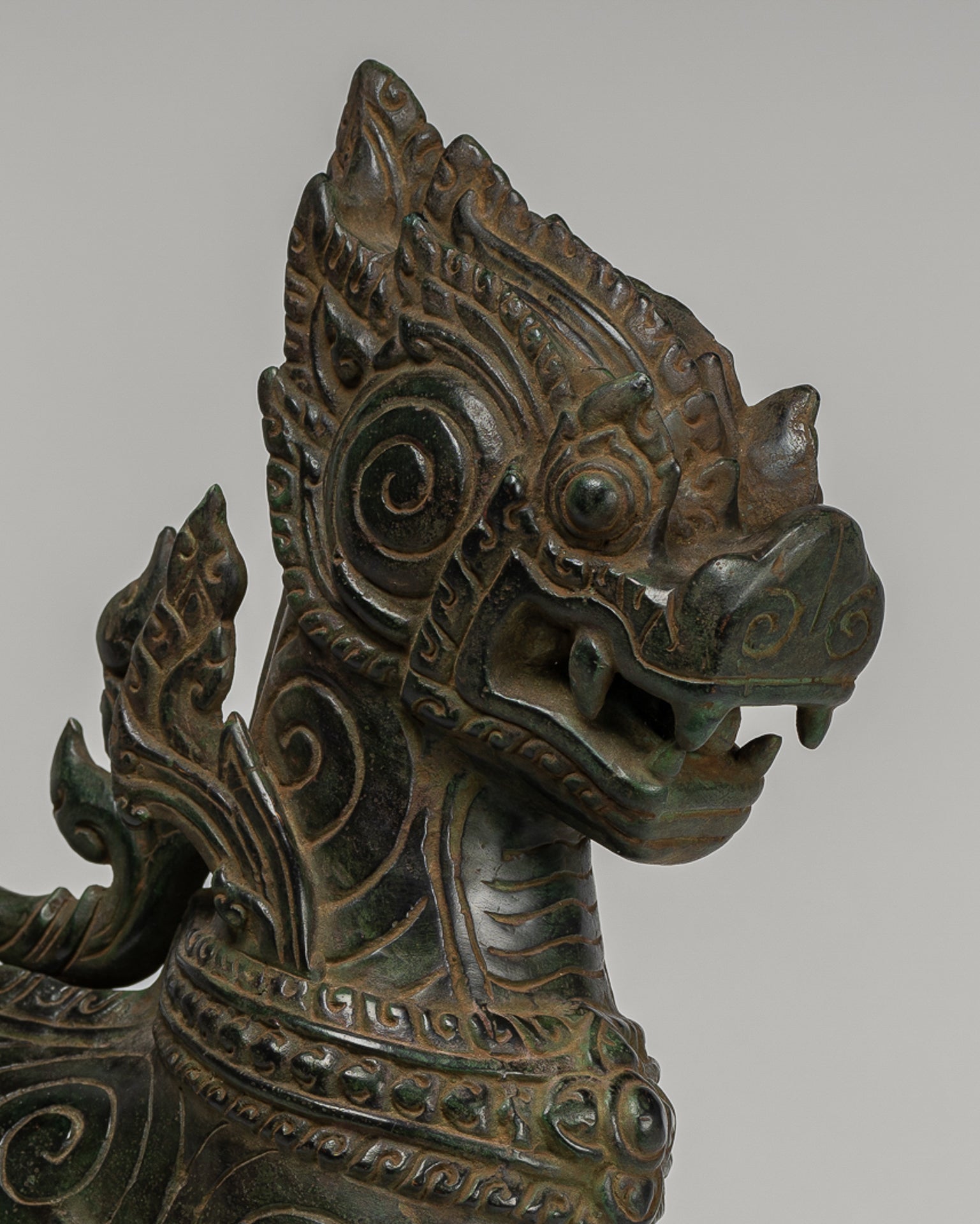 Antique Burmese Style Bronze Standing Chinthe Guardian Temple Lion - 34cm/14"