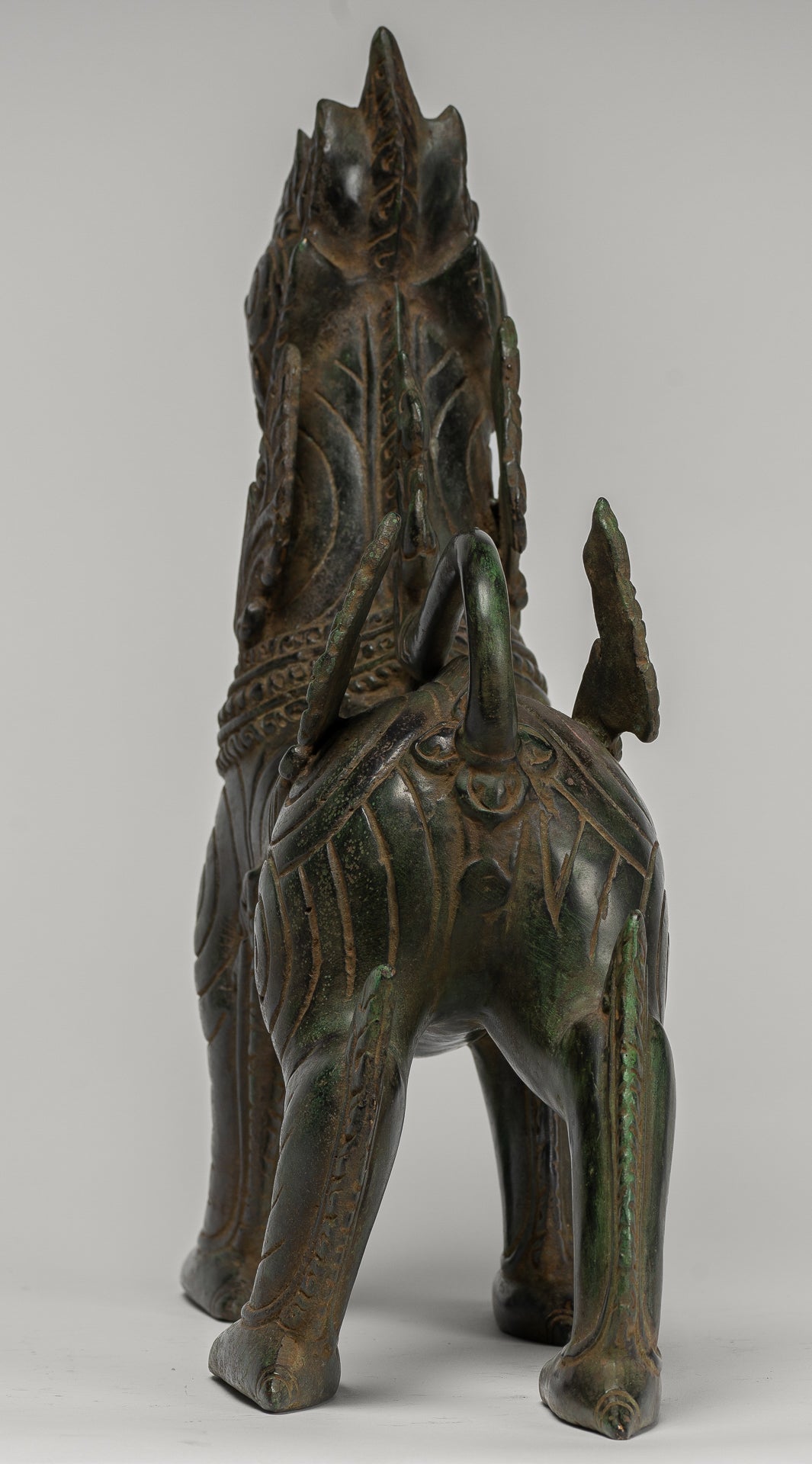 Antique Burmese Style Bronze Standing Chinthe Guardian Temple Lion - 34cm/14"