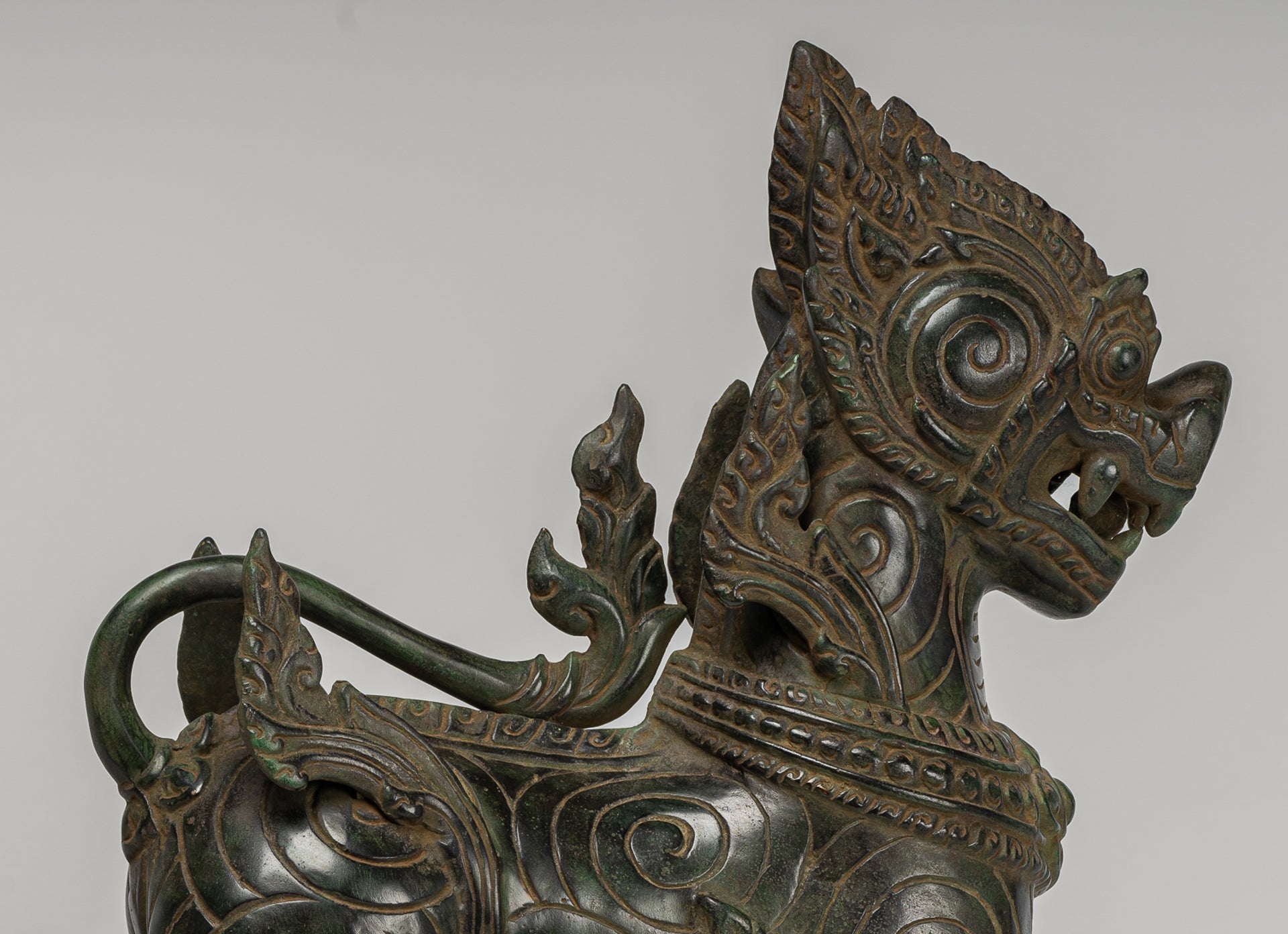 Antique Burmese Style Bronze Standing Chinthe Guardian Temple Lion - 34cm/14"