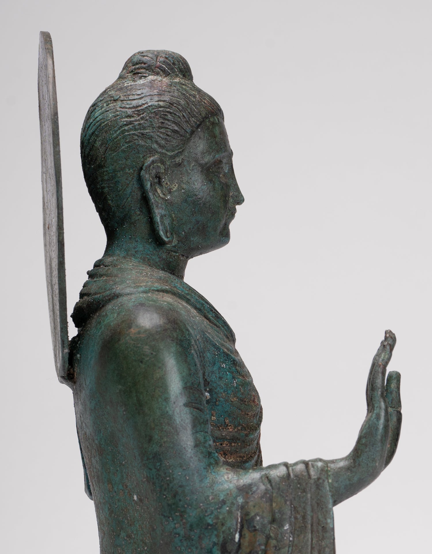 Indian Buddha Statue - Antique Gandhara Style Bronze Protection Buddha Statue - 35cm/14"