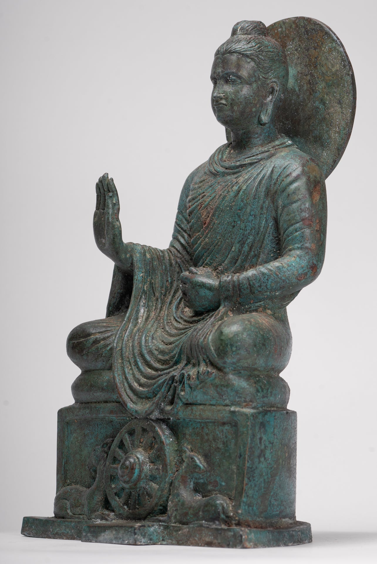 Indian Buddha Statue - Antique Gandhara Style Bronze Protection Buddha Statue - 35cm/14"