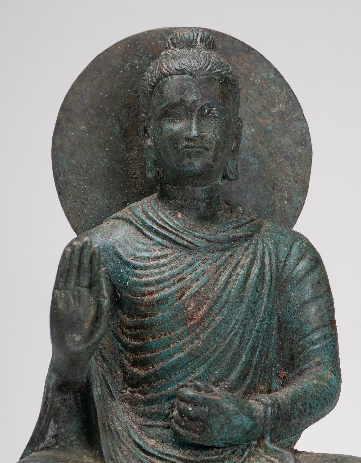 Indian Buddha Statue - Antique Gandhara Style Bronze Protection Buddha Statue - 35cm/14"