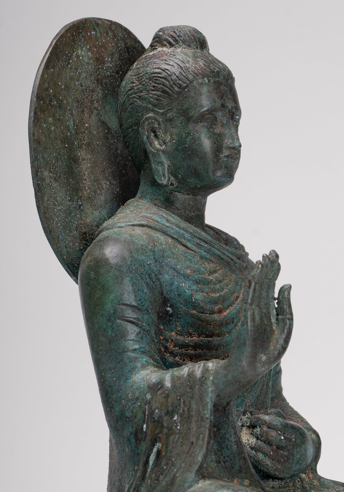 Indian Buddha Statue - Antique Gandhara Style Bronze Protection Buddha Statue - 35cm/14"