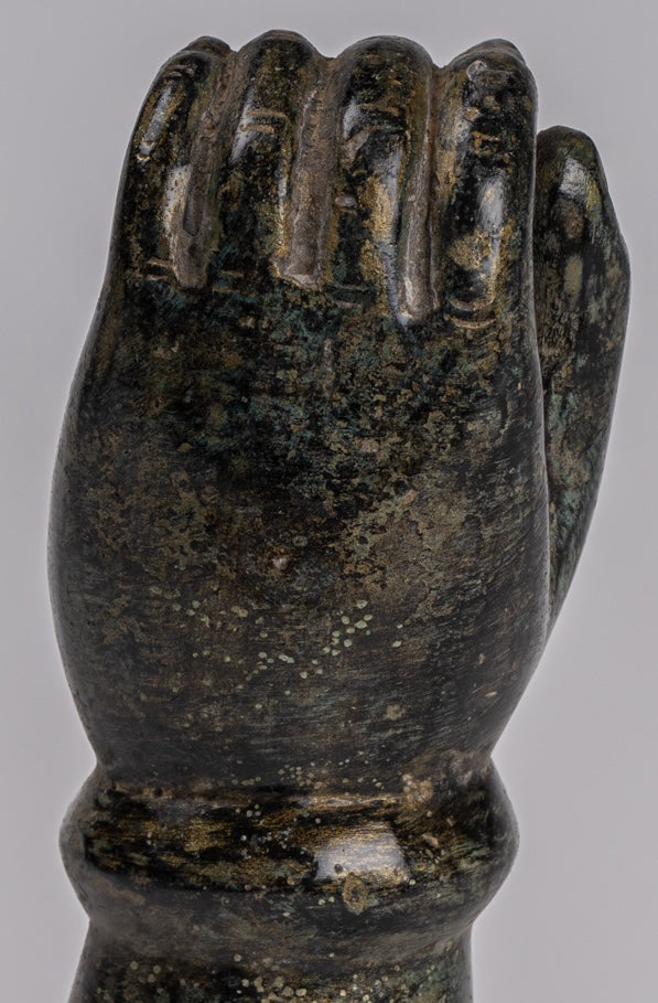 Mounted Antique Khmer Style Southeast Asia Bronze Hand - 24cm/10"