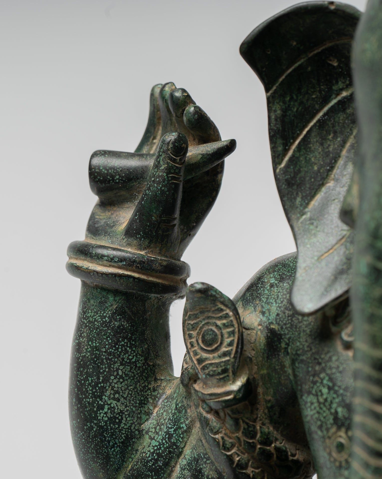 Ganesha Statue - Antique Khmer Style Angkor Wat Bronze Seated Four Arm Ganesh Statue - 40cm/16"