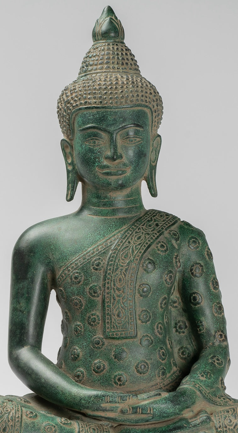 Buddha Statue - Antique Khmer Style Bronze Seated Amitabha Meditation Buddha Statue - 44cm/18"