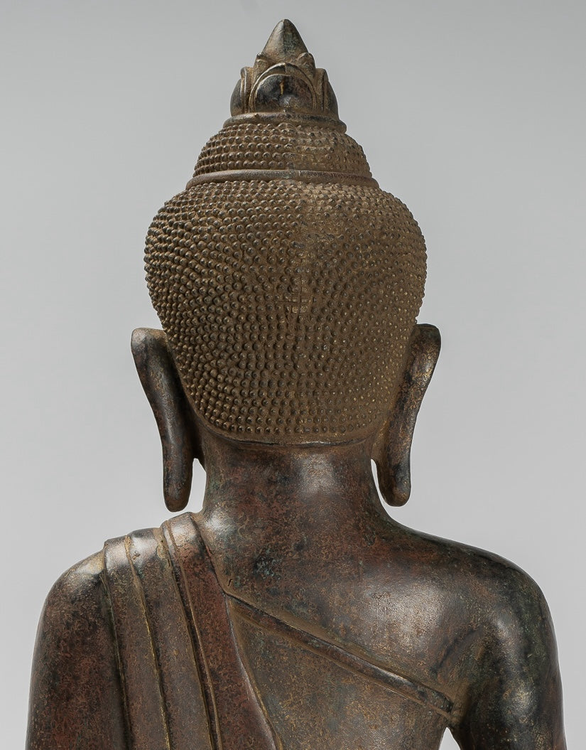 Buddha Statue - Antique Khmer Style Bronze Enlightenment Bayon Buddha Statue - 46cm/18"