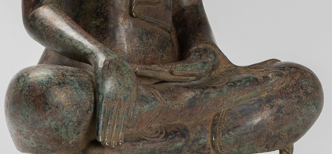 Buddha Statue - Antique Khmer Style Bronze Enlightenment Bayon Buddha Statue - 46cm/18"