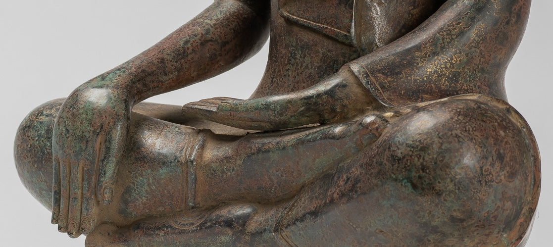 Buddha Statue - Antique Khmer Style Bronze Enlightenment Bayon Buddha Statue - 46cm/18"