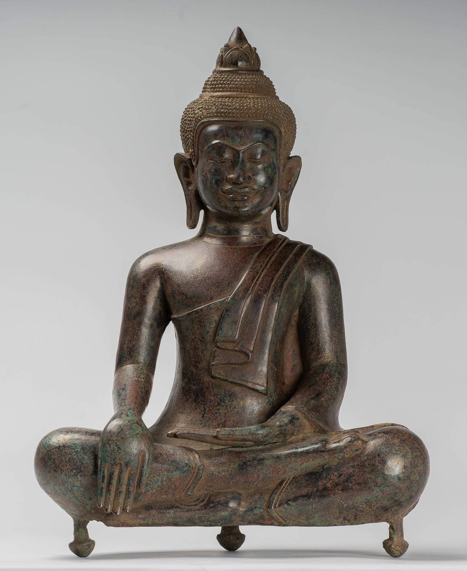 Buddha Statue - Antique Khmer Style Bronze Enlightenment Bayon Buddha Statue - 46cm/18"