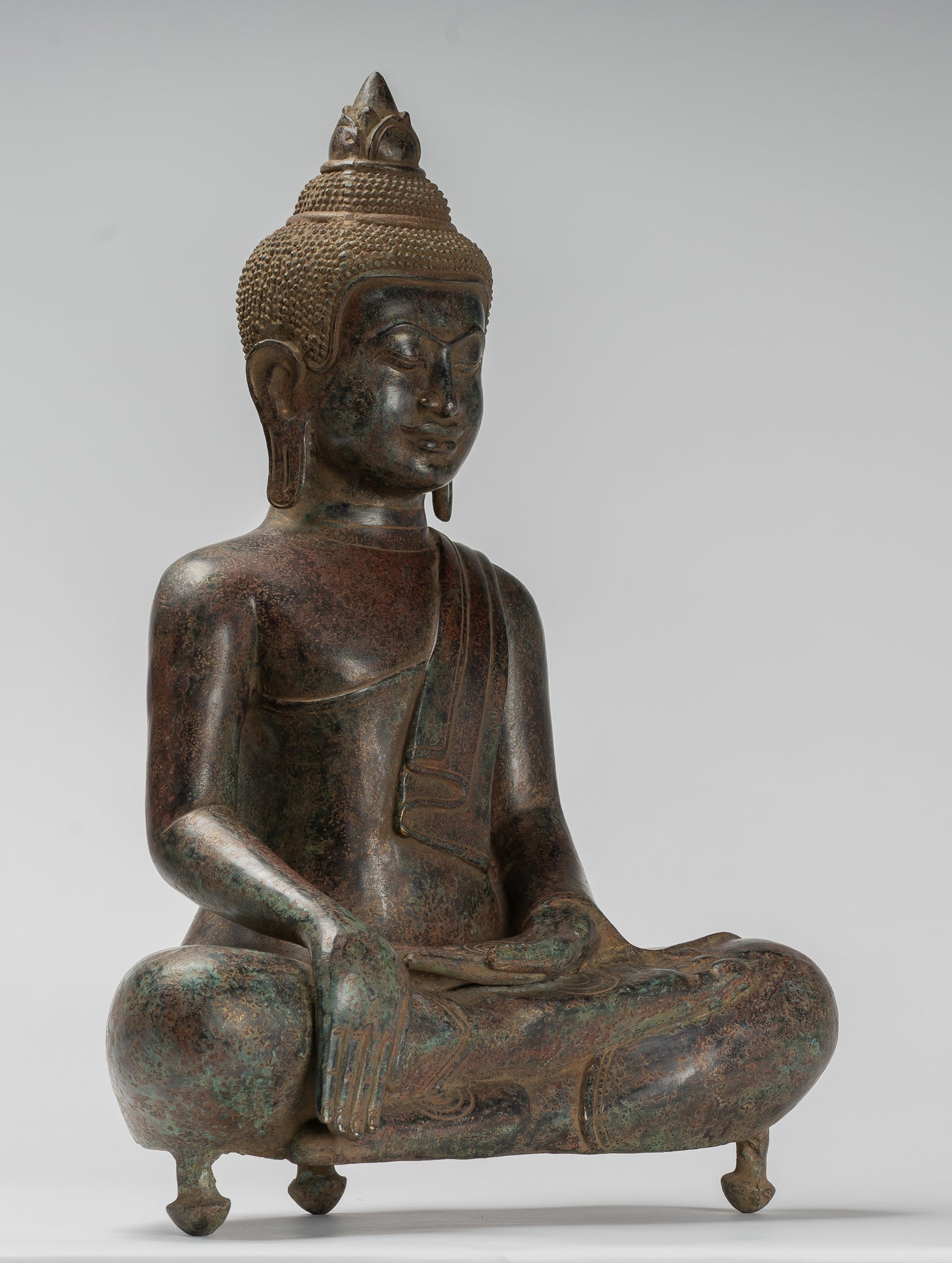 Buddha Statue - Antique Khmer Style Bronze Enlightenment Bayon Buddha Statue - 46cm/18"