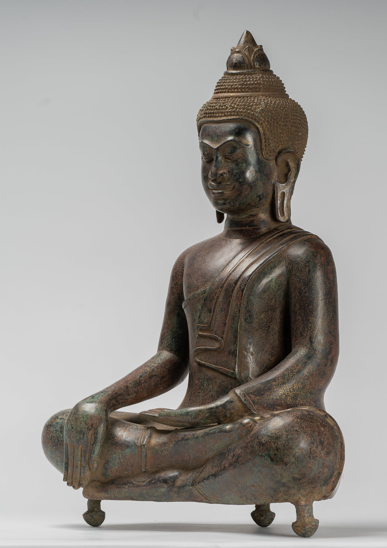 Buddha Statue - Antique Khmer Style Bronze Enlightenment Bayon Buddha Statue - 46cm/18"