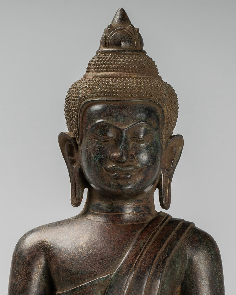 Buddha Statue - Antique Khmer Style Bronze Enlightenment Bayon Buddha Statue - 46cm/18"