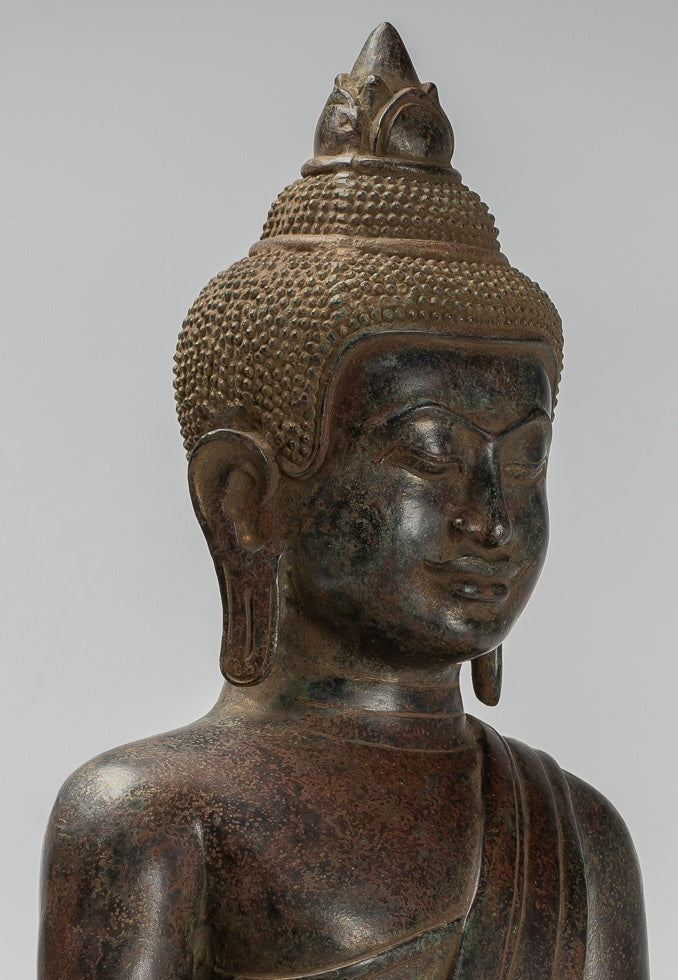 Buddha Statue - Antique Khmer Style Bronze Enlightenment Bayon Buddha Statue - 46cm/18"