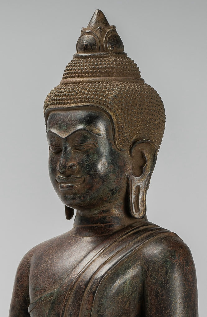 Buddha Statue - Antique Khmer Style Bronze Enlightenment Bayon Buddha Statue - 46cm/18"