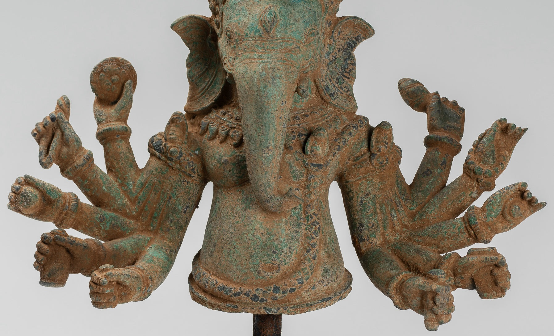 Ganesh Statue - Antique Khmer Style Bronze Mounted Verdigris Ganesha Statue - 39cm/16"