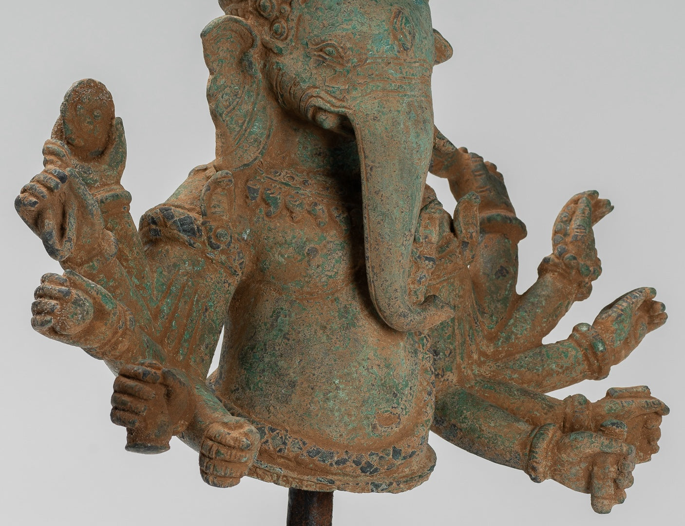 Ganesh Statue - Antique Khmer Style Bronze Mounted Verdigris Ganesha Statue - 39cm/16"
