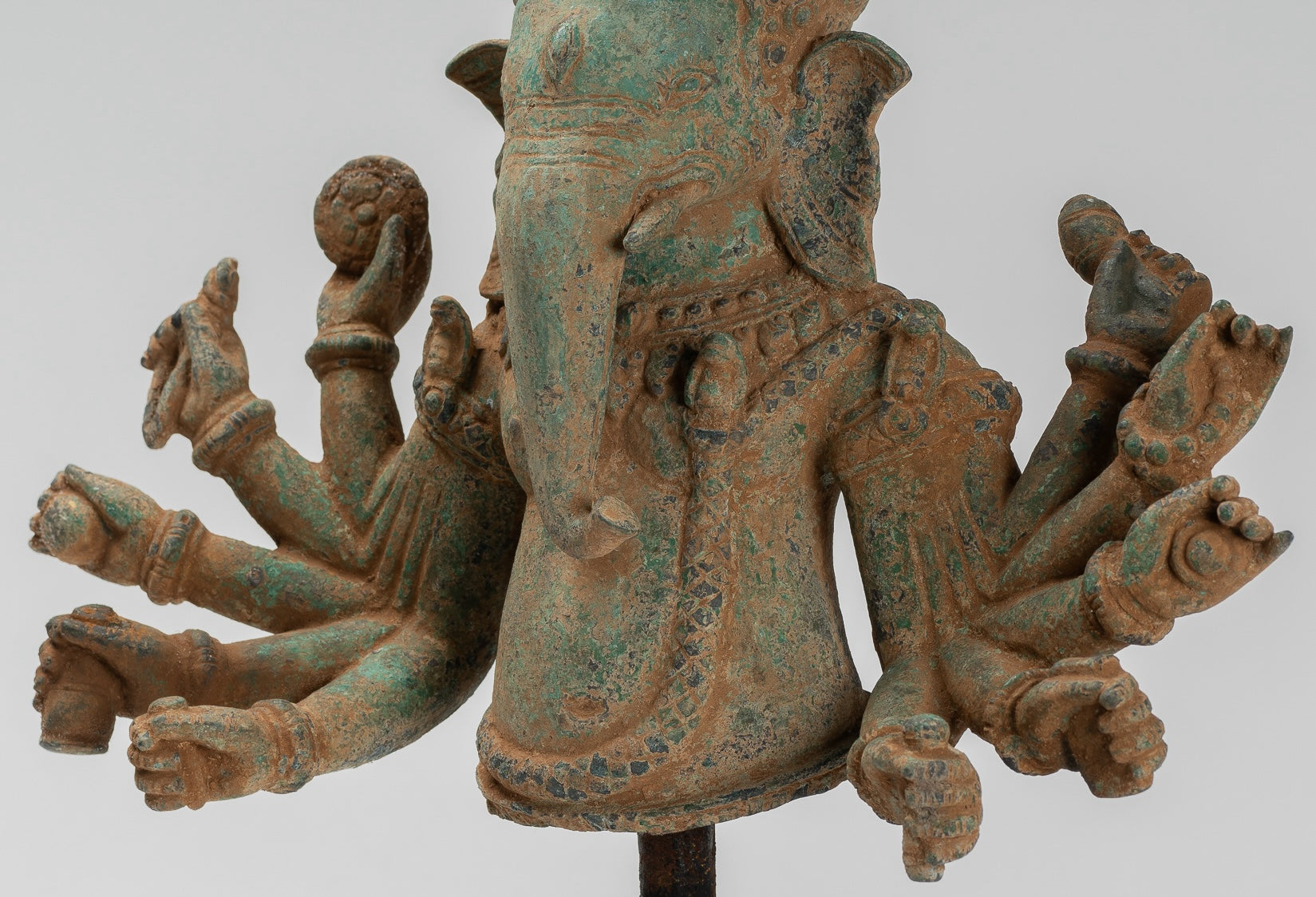Ganesh Statue - Antique Khmer Style Bronze Mounted Verdigris Ganesha Statue - 39cm/16"