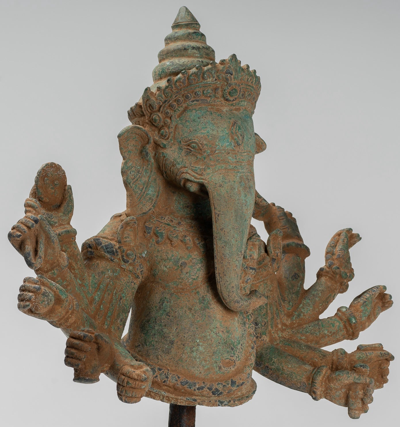 Ganesh Statue - Antique Khmer Style Bronze Mounted Verdigris Ganesha Statue - 39cm/16"