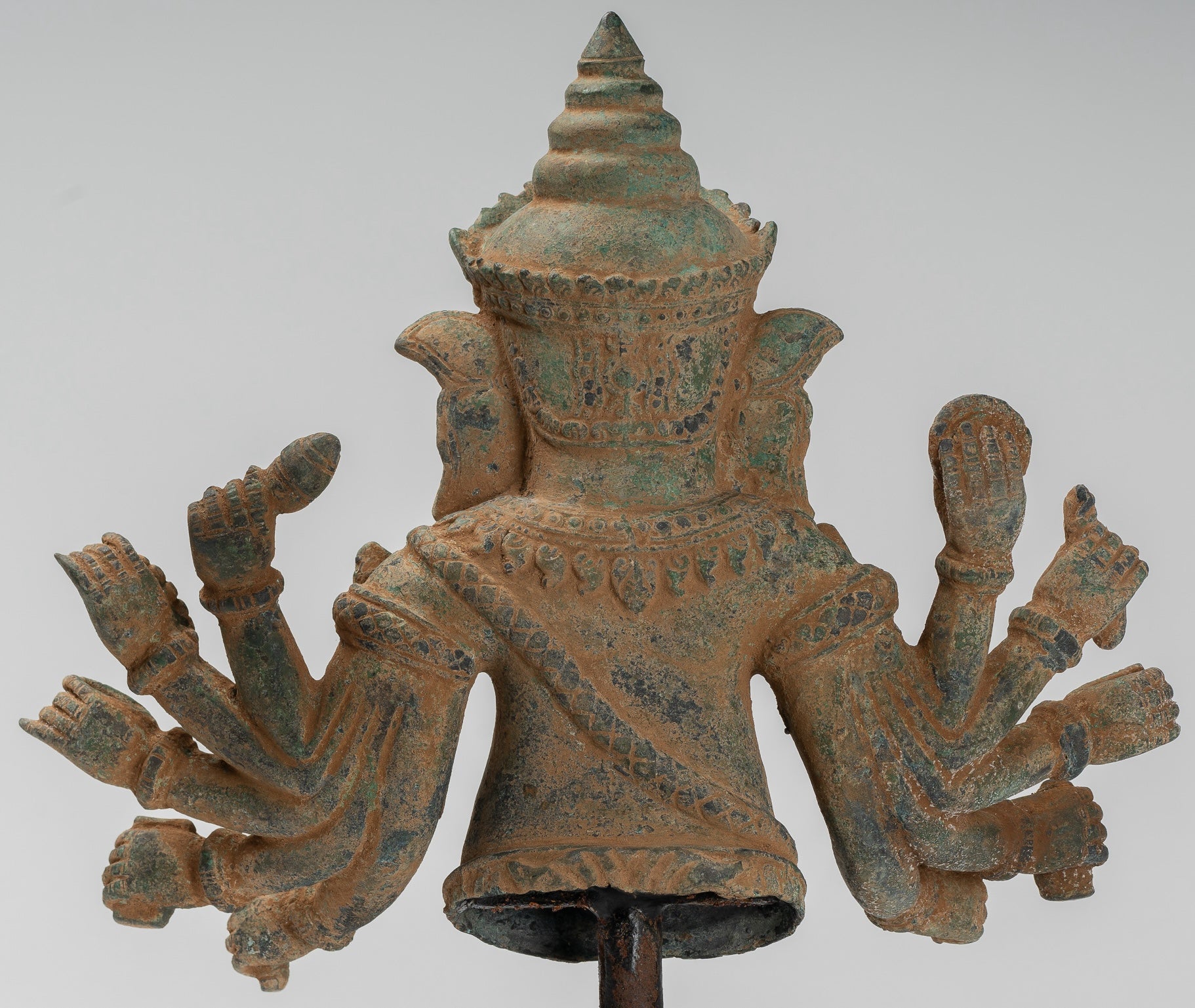 Ganesh Statue - Antique Khmer Style Bronze Mounted Verdigris Ganesha Statue - 39cm/16"