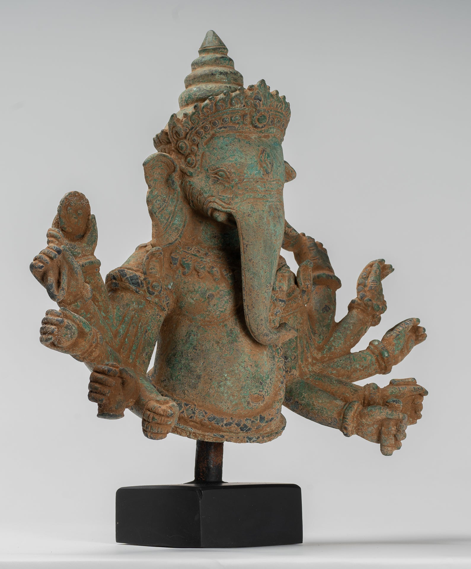 Ganesh Statue - Antique Khmer Style Bronze Mounted Verdigris Ganesha Statue - 39cm/16"