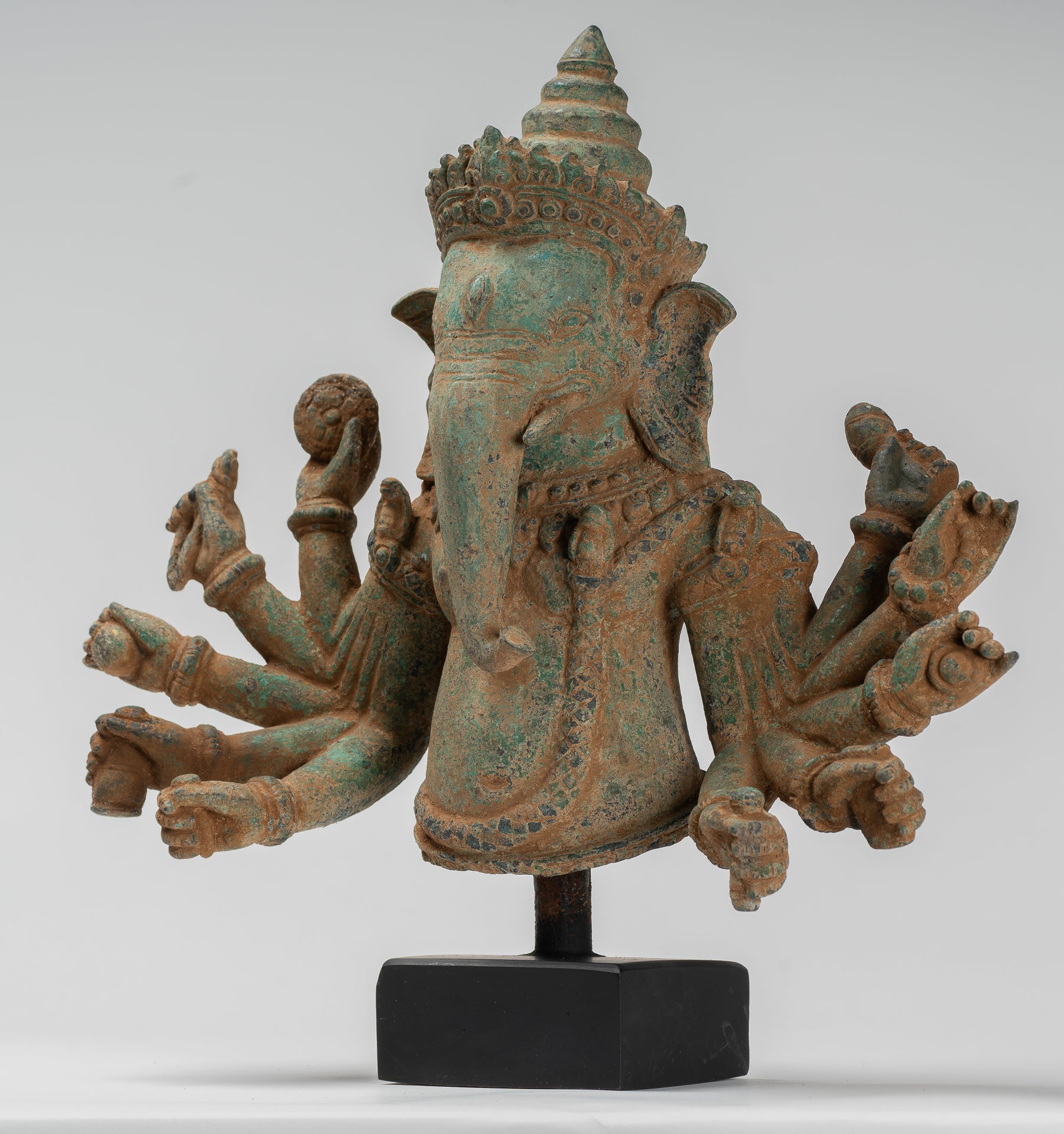 Ganesh Statue - Antique Khmer Style Bronze Mounted Verdigris Ganesha Statue - 39cm/16"