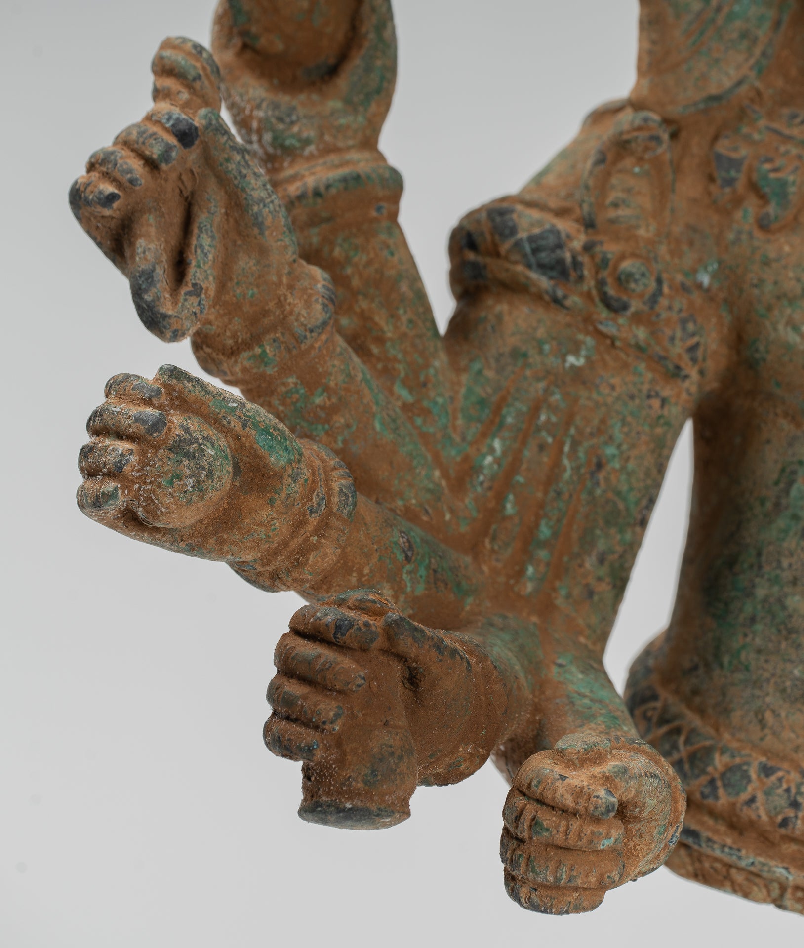 Ganesh Statue - Antique Khmer Style Bronze Mounted Verdigris Ganesha Statue - 39cm/16"