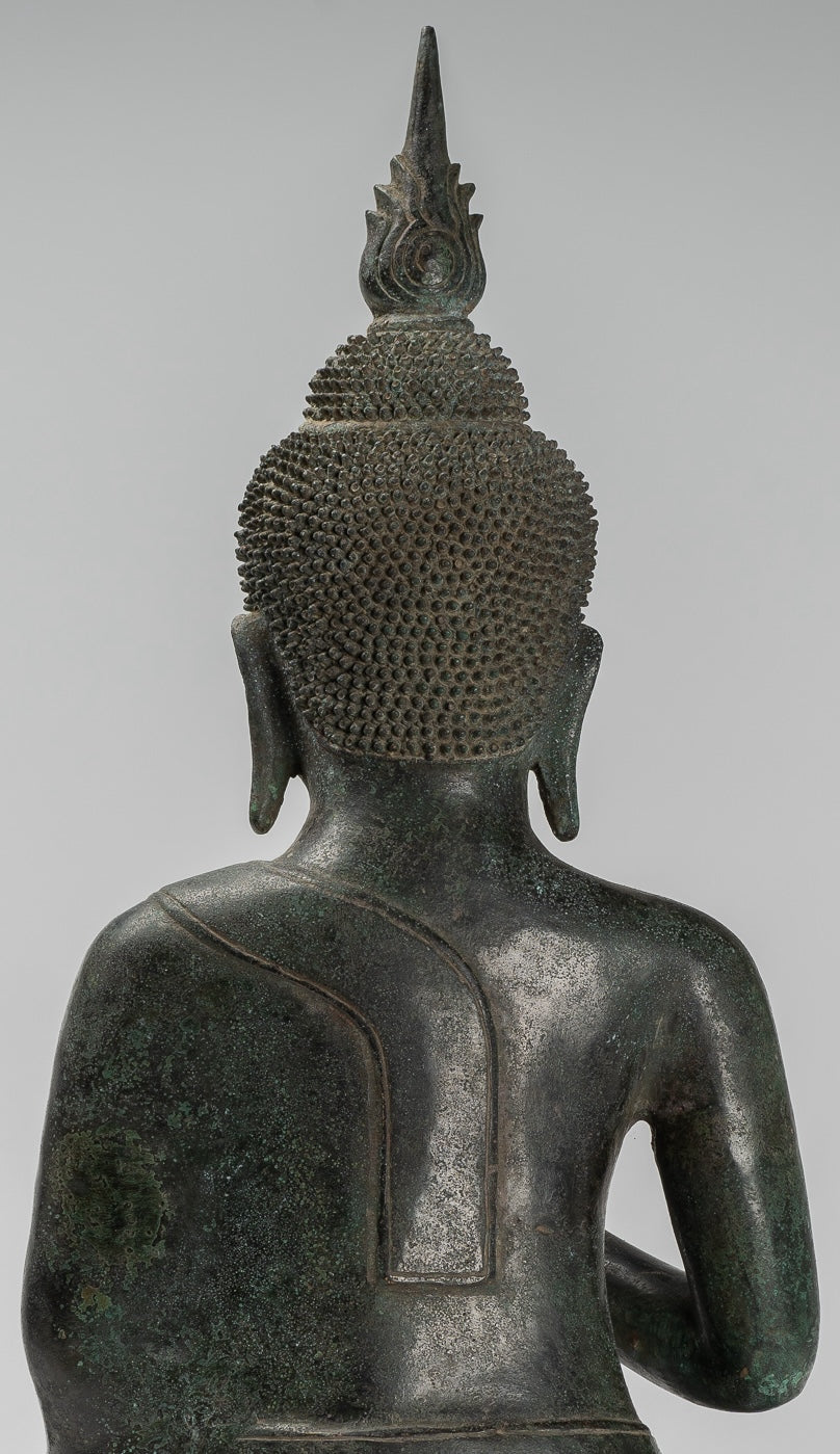 Buddha - Antique Khmer Style Bronze Seated Double Teaching Buddha Statue - 50cm/20"