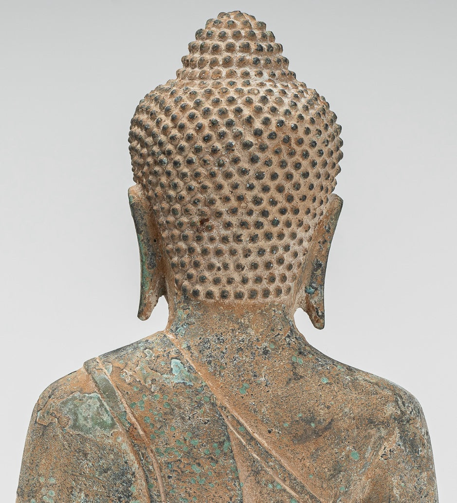 Buddha Statue - Antique Thai Style Bronze Seated Enlightenment Buddha Statue - 26cm/10"