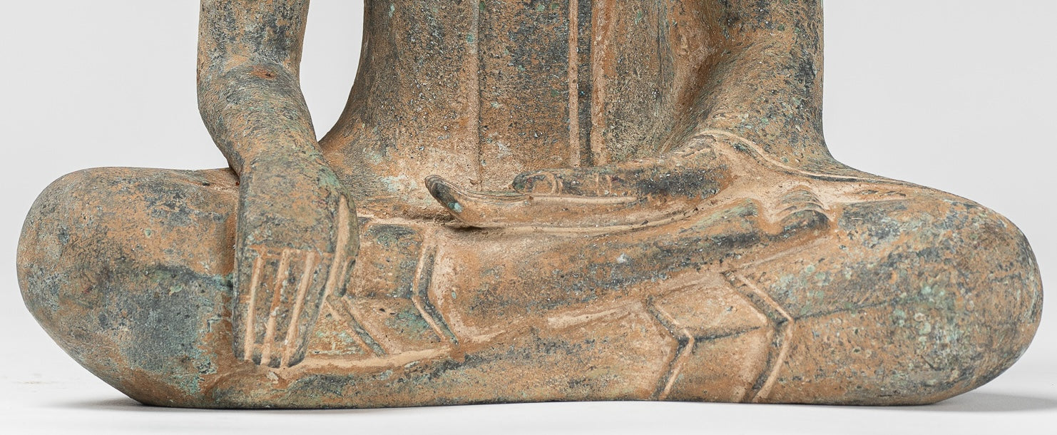 Buddha Statue - Antique Thai Style Bronze Seated Enlightenment Buddha Statue - 26cm/10"