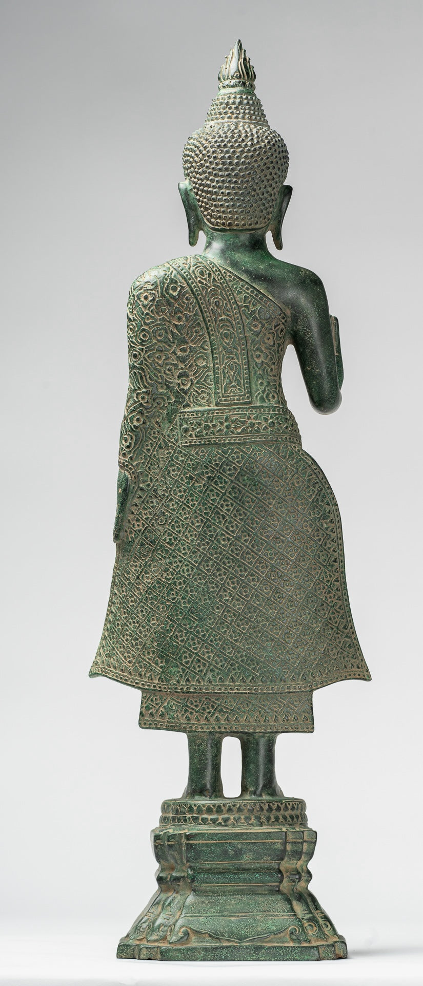 Buddha Statue - Antique Khmer Style Bronze Standing Abhaya Protection Buddha Statue - 65cm/26"