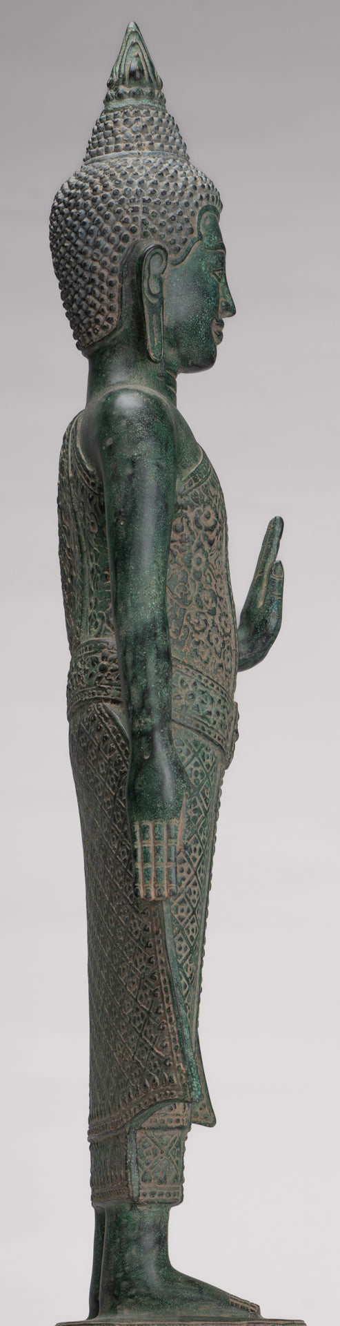 Buddha Statue - Antique Khmer Style Bronze Standing Abhaya Protection Buddha Statue - 64cm/26"
