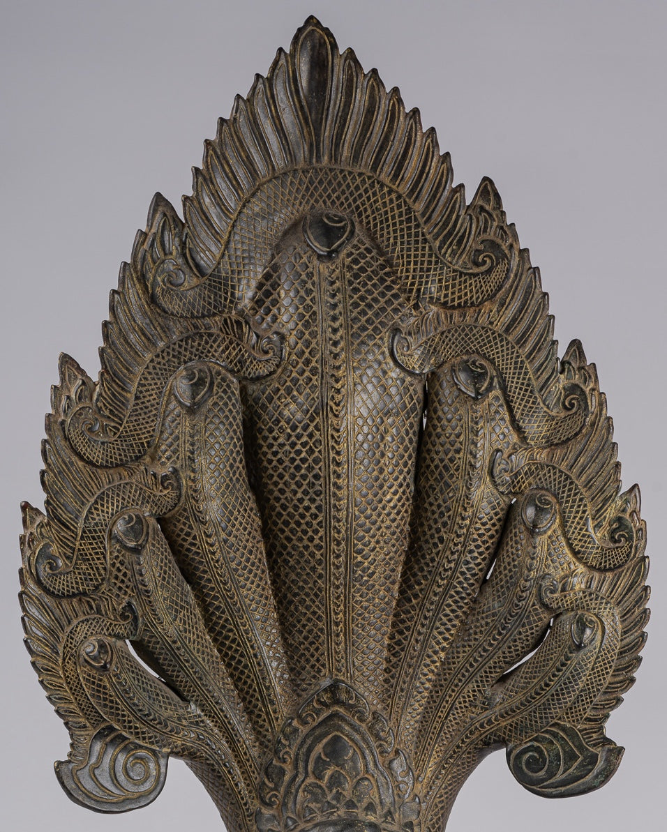 Naga Statue - Antique Khmer Style Bronze Protective Naga, Snake or Serpent Statue - 92cm/37"
