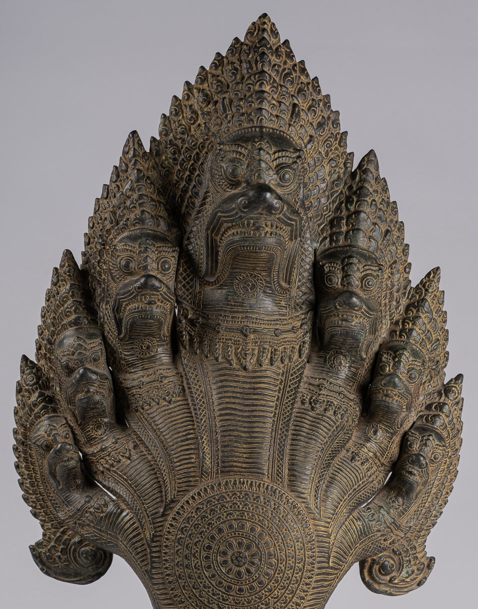 Naga Statue - Antique Khmer Style Bronze Protective Naga, Snake or Serpent Statue - 92cm/37"