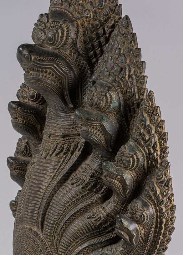 Naga Statue - Antique Khmer Style Bronze Protective Naga, Snake or Serpent Statue - 92cm/37"