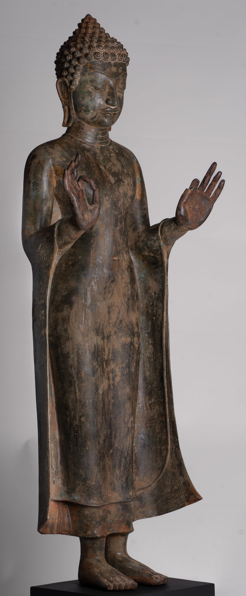 Buddha Statue - Antique Thai Style Standing Bronze Teaching Dvaravati Buddha Statue - 101cm/40" Tall