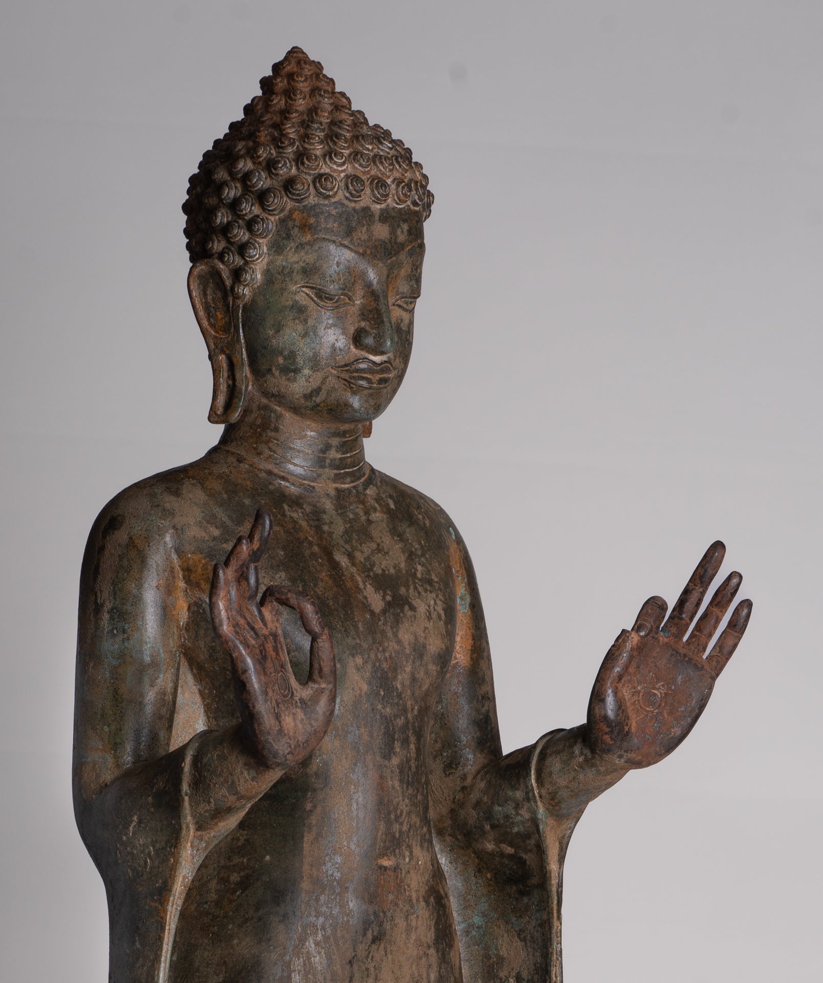 Buddha Statue - Antique Thai Style Standing Bronze Teaching Dvaravati Buddha Statue - 101cm/40" Tall