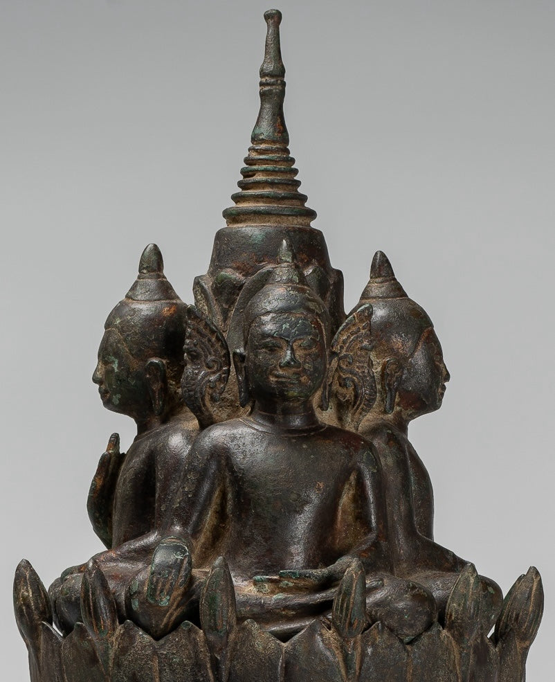 Antique Khmer Style Southeast Asia Bronze Four Way Buddha Statue - 51cm/20"
