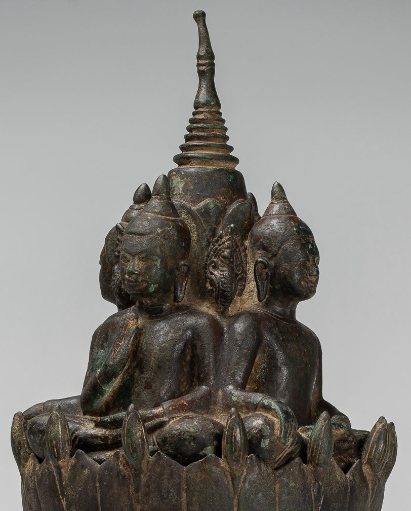 Antique Khmer Style Southeast Asia Bronze Four Way Buddha Statue - 51cm/20"