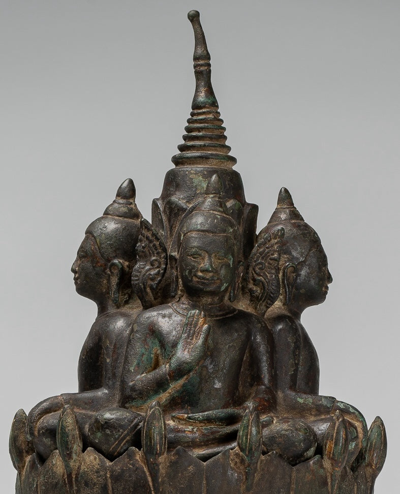 Antique Khmer Style Southeast Asia Bronze Four Way Buddha Statue - 51cm/20"