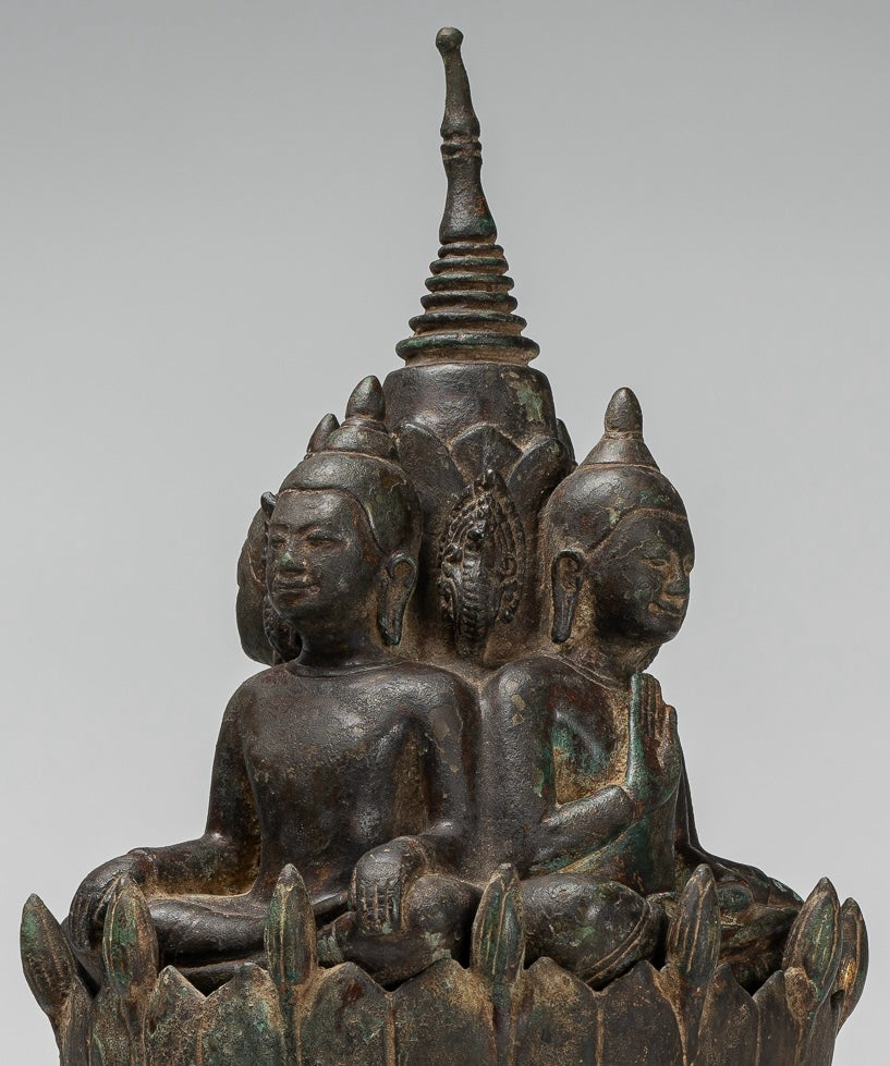 Antique Khmer Style Southeast Asia Bronze Four Way Buddha Statue - 51cm/20"