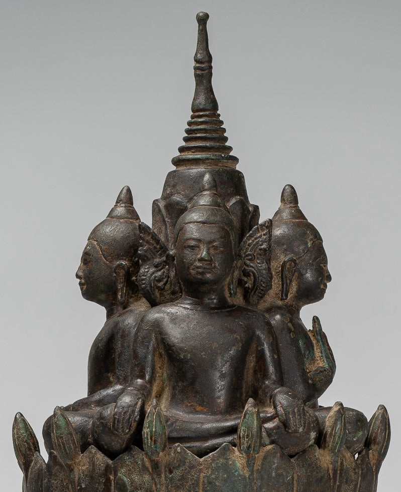 Antique Khmer Style Southeast Asia Bronze Four Way Buddha Statue - 51cm/20"
