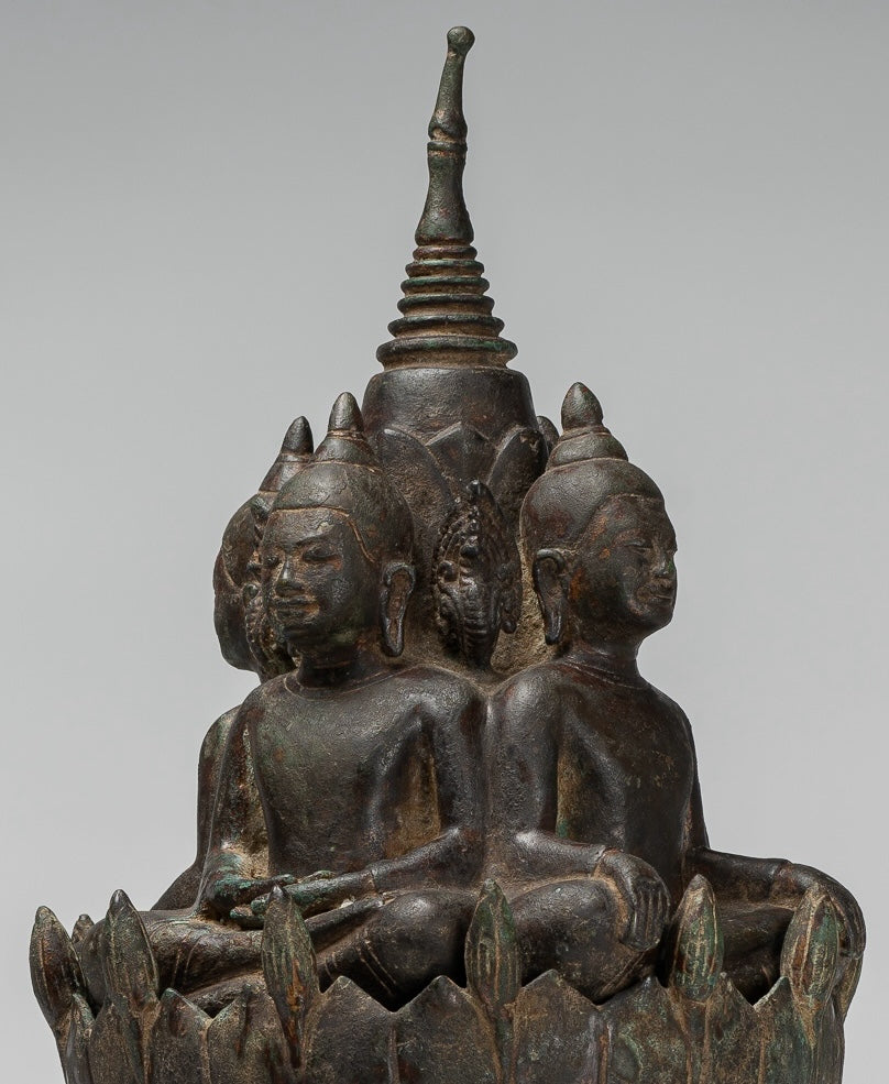 Antique Khmer Style Southeast Asia Bronze Four Way Buddha Statue - 51cm/20"
