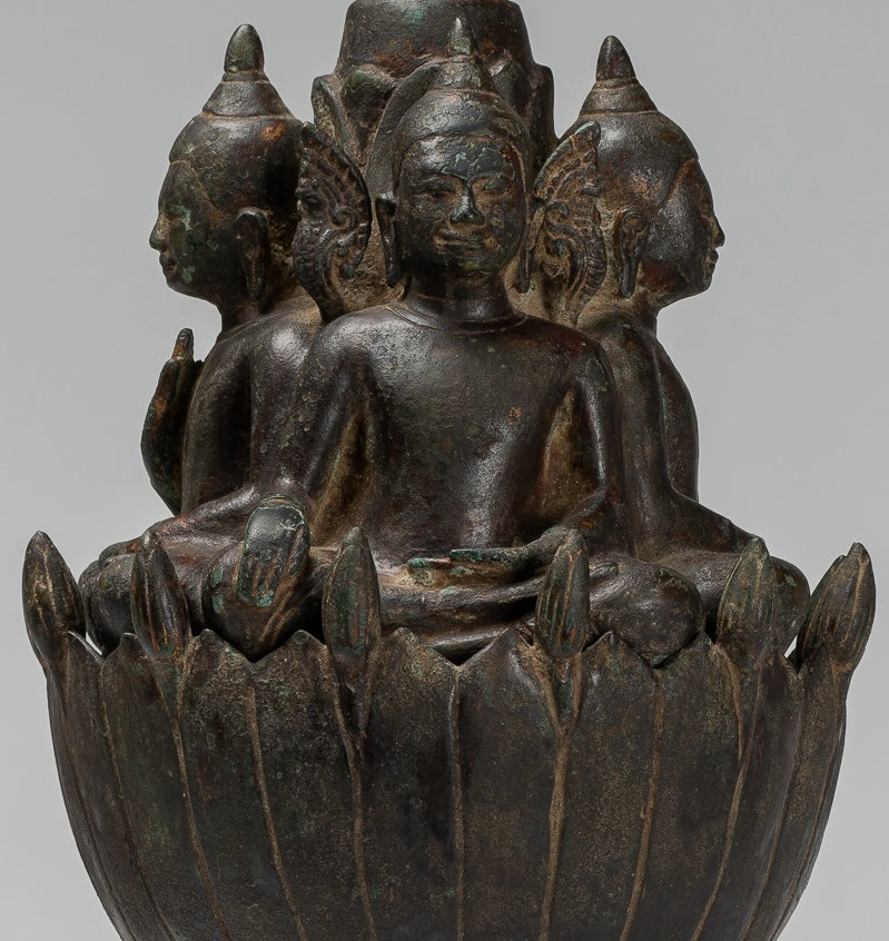 Antique Khmer Style Southeast Asia Bronze Four Way Buddha Statue - 51cm/20"