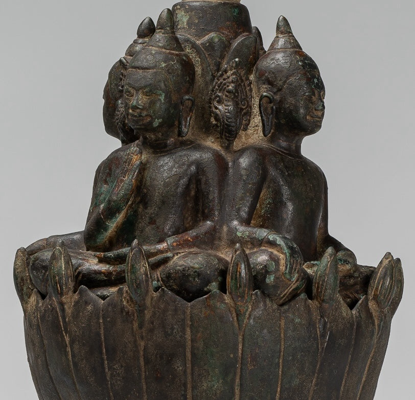 Antique Khmer Style Southeast Asia Bronze Four Way Buddha Statue - 51cm/20"