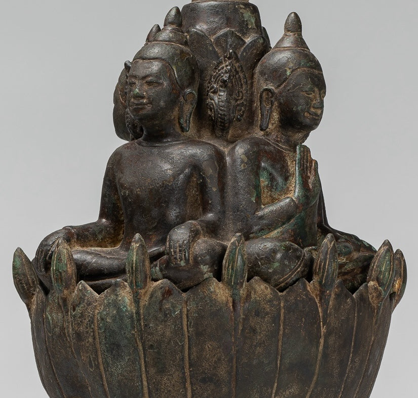 Antique Khmer Style Southeast Asia Bronze Four Way Buddha Statue - 51cm/20"